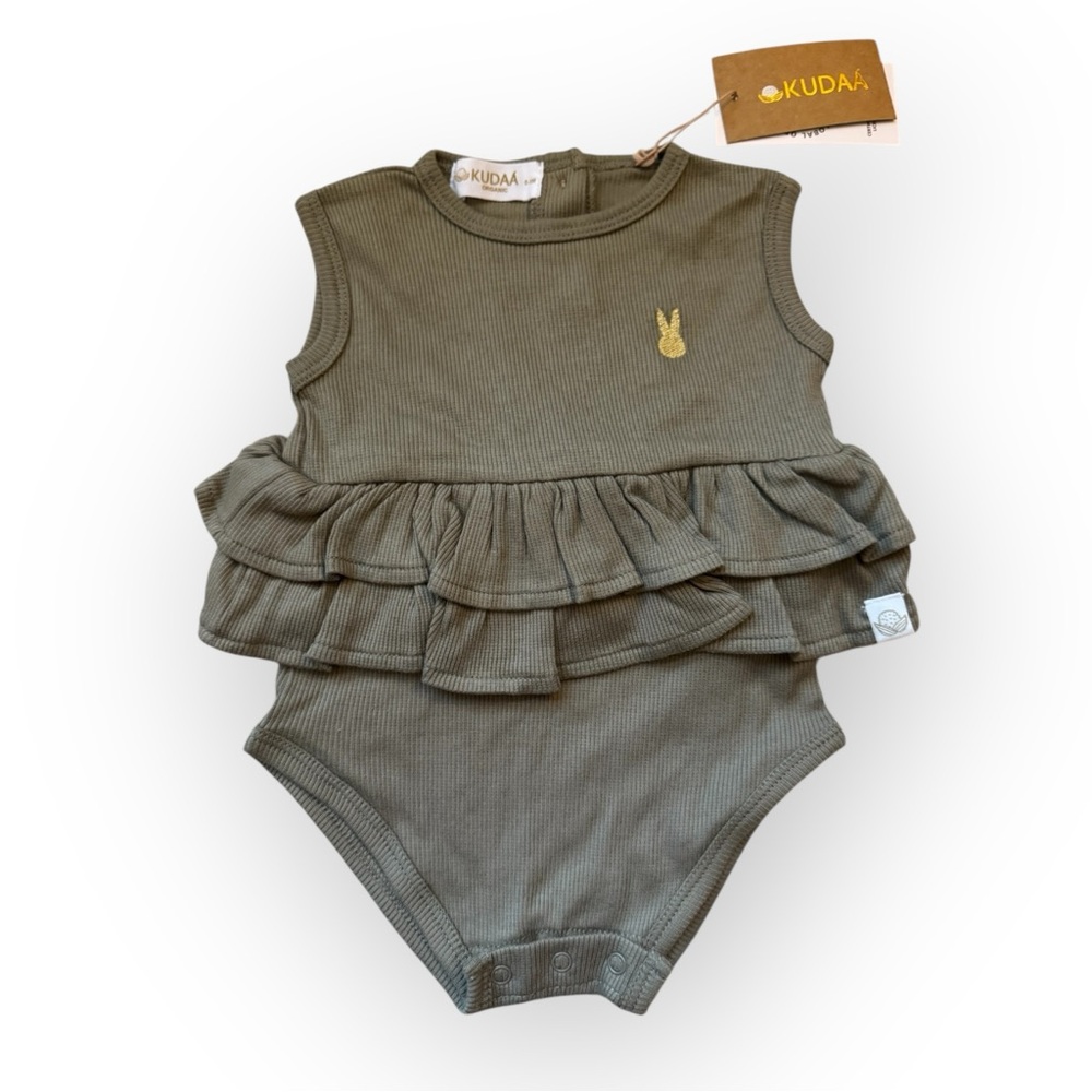 Bunnies by the Bay Organic Tank Ruffle Waist Bunsuit Romper Bayleaf, 0–3 Months